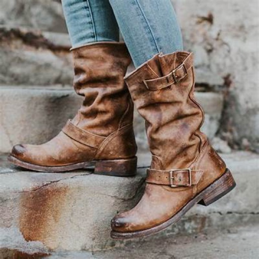 🔥FREEBIRD BY STEVEN CROSBY TAN BIKER MOTO MID-CALF LEATHER BOOTS SZ 7🔥
